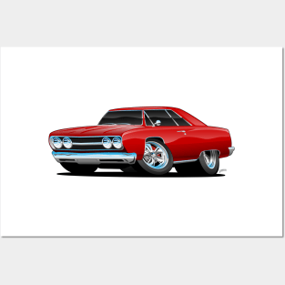 Red Hot Classic Muscle Car Coupe Cartoon Posters and Art